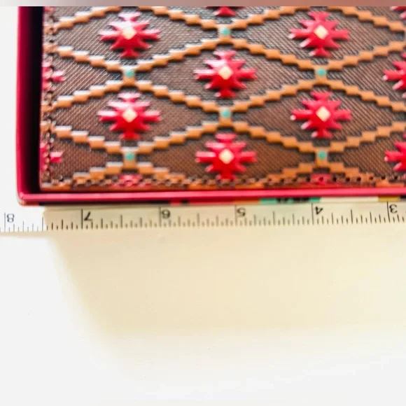 Red Dirt Hat Co Mens Brown Red Aztec Leather Slim Rodeo Bifold Wallet NIB - Picture 7 of 8